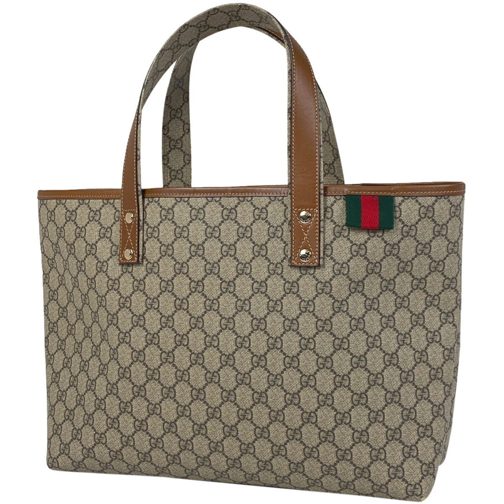 Gucci GG Tote Bag Sherry Web Shoulder Canvas Beige Brown